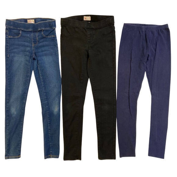 Bundle - 2 pairs pull on denim jeggings and navy leggings for uniform Size 10 - Picture 2 of 7